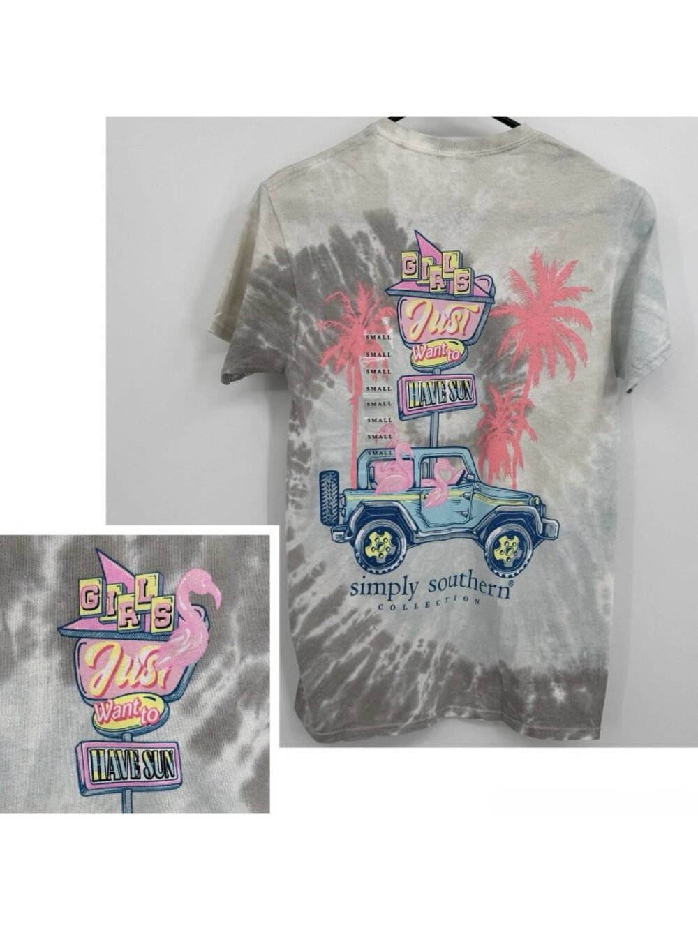 Simply Southern Tie-Dye Jeep Graphic Tee S Small Girls Just Want to Have Sun NEW